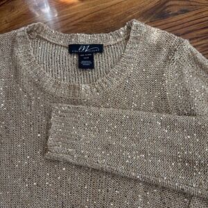 Midnight Velvet Womens Gold Sequin Knit Asymmetrical Sweater Size M